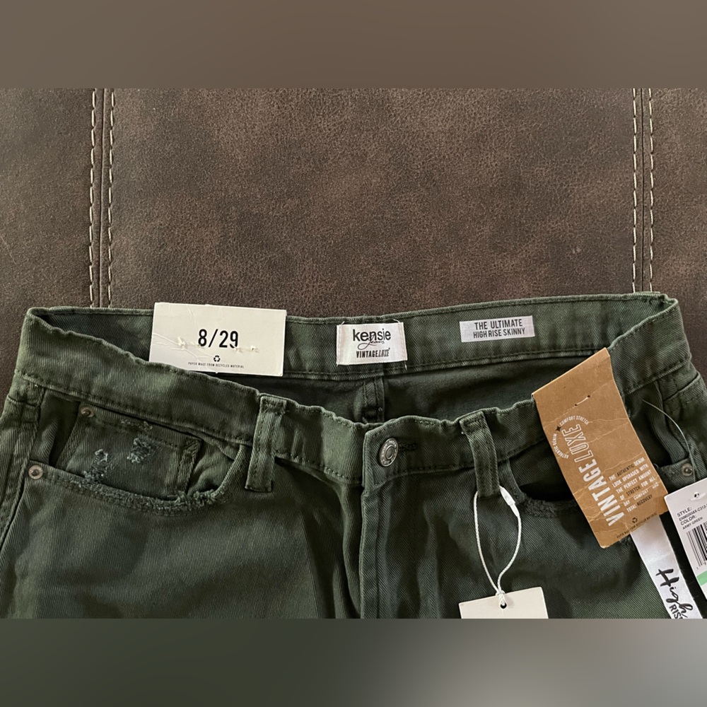 Kensie Women's High Rise Olive Jeans - Picture 2 of 5